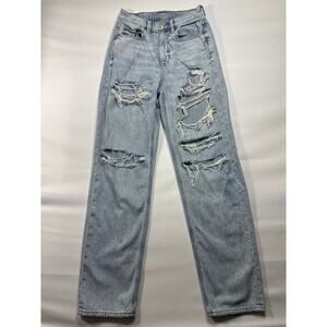 American Eagle Women's Distressed Straight Baggy Denim Jeans - Size 4 (25x31)